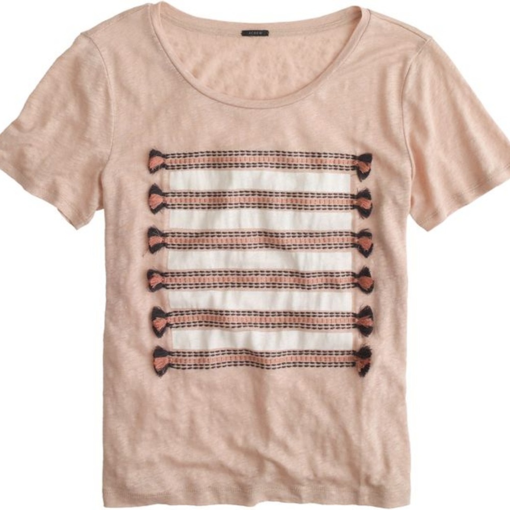 Linen embroidered tassel striped tee